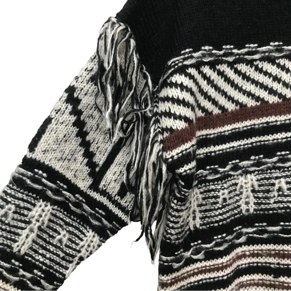 Cliche Woven Fringe black brown Earth tones Knit Sweater top size L - Picture 4 of 6